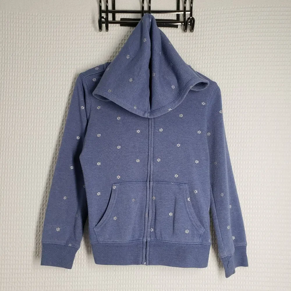 OshKosh B'gosh Full Zip Hoodie Girls 7 Blue Ditzy Floral Preppy Bohemian Jacket